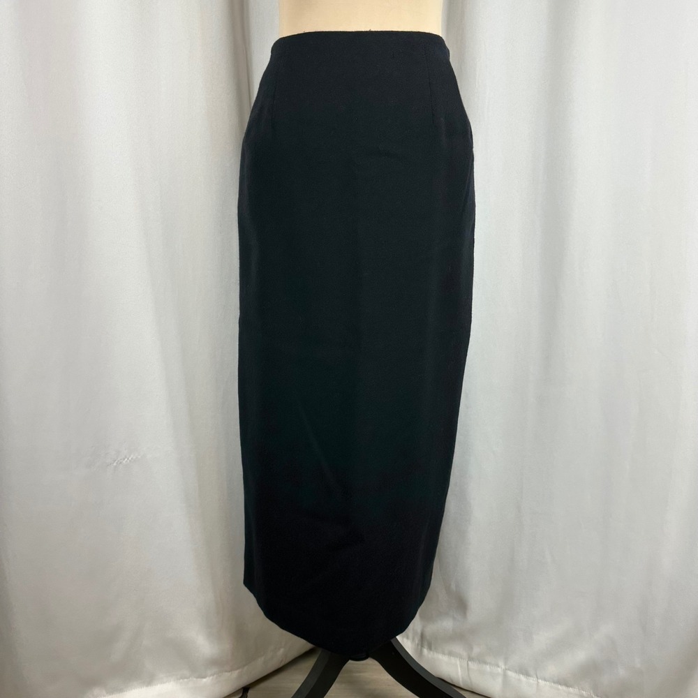 Vintage Harvé Benard Black Wool Maxi Skirt Women's Size 8 Asymmetrical Vent